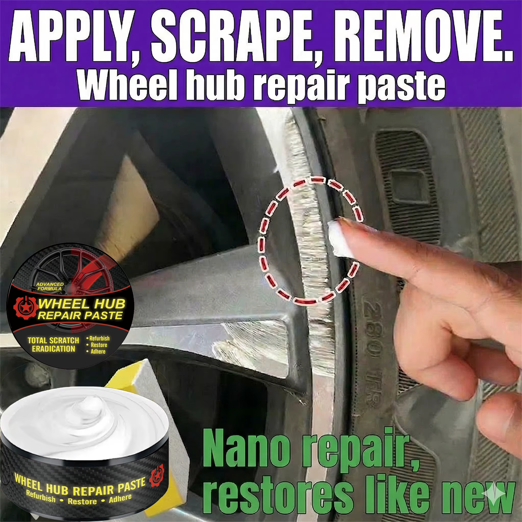 Car wheel rim scratch refurbishment paste, tire rim scratch paint repair paste - black and white silver aluminum alloy rim elect