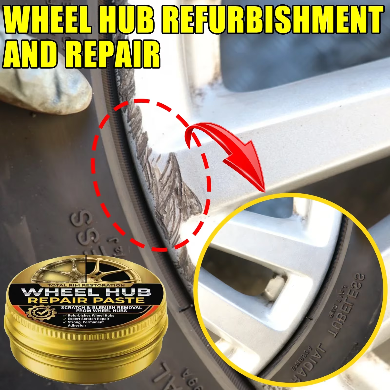 Car Universal wheel repair kit - alloy wheel scratch repair tools, scratch wax, scratch remover and oxidation paste