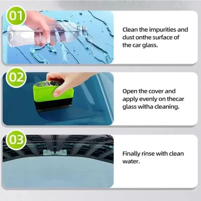 Car Glass Oil Film Remover, Car Glass Sponge Cleaning Brush, Front Windshield and Interior Windshield Oil Film Cleaner
