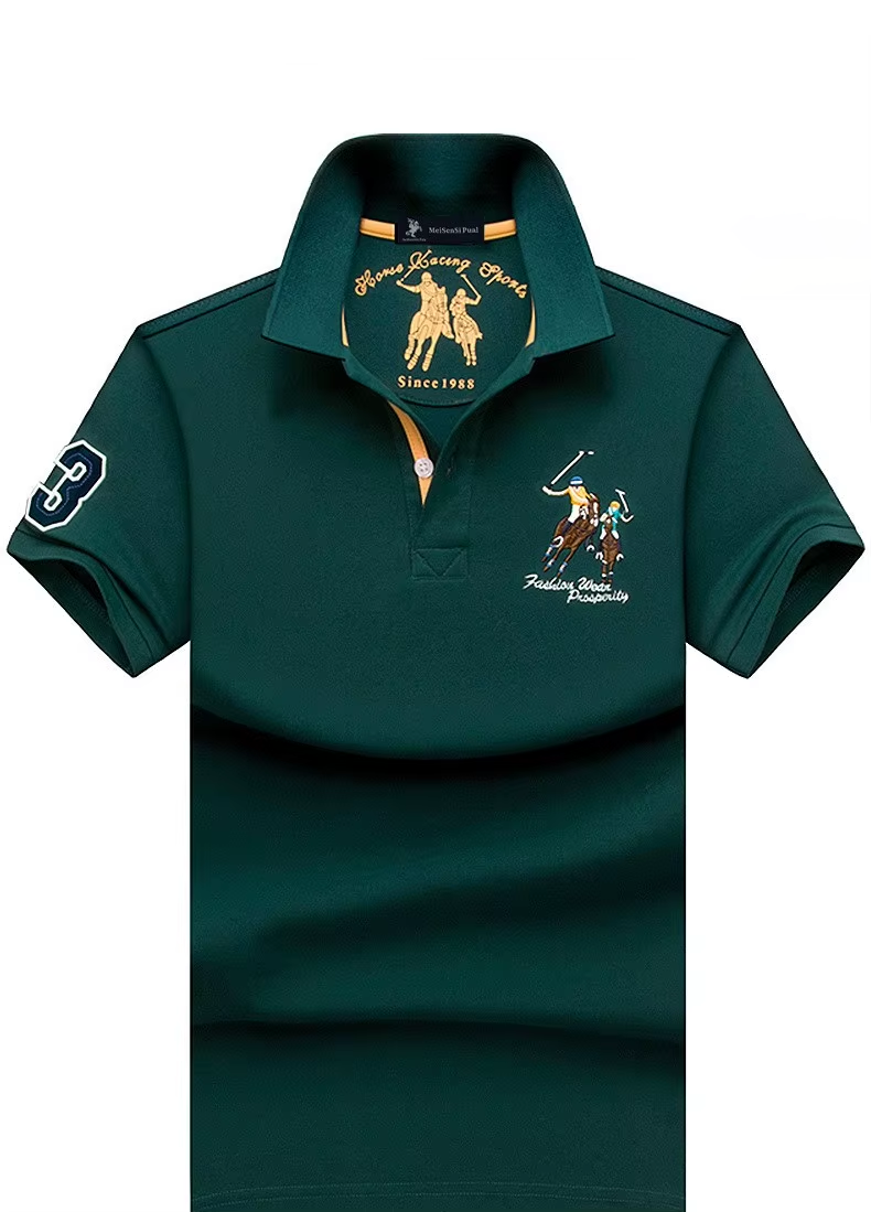 My Store Fashion Polo T Shirt Man Cotton Big Size Polo Shirt Men Casual Embroidery Lapel Button Shirt Short Sleeve High Quality Male Green